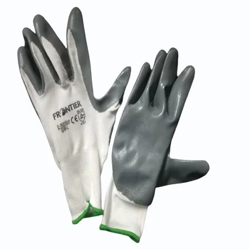 Gray and White Nitrile Coated Gloves, 6-10 Inch Cuff