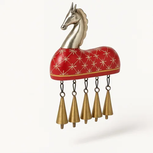 Metal Wood Bell Decorative Horse Showpiece