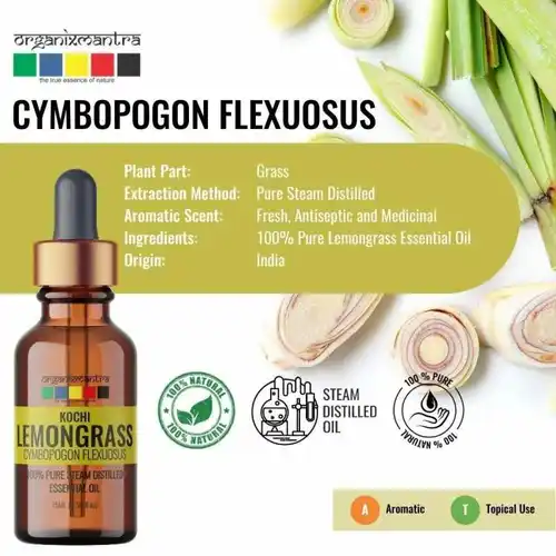Organic Lemongrass Essential Oil, 100% Pure Natural (15 ml)