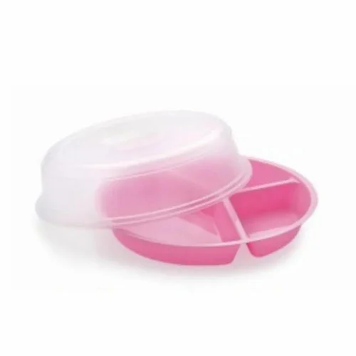 Pink 10-Inch Round 3-Compartment Food Tray