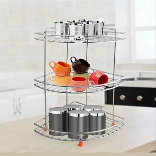 Polished Steel 3 Shelf Corner Stand