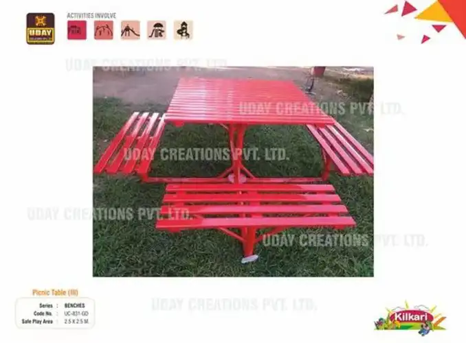 Red Metal Outdoor Garden Picnic Table