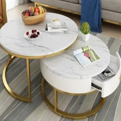 Round Steel Marble Top Table