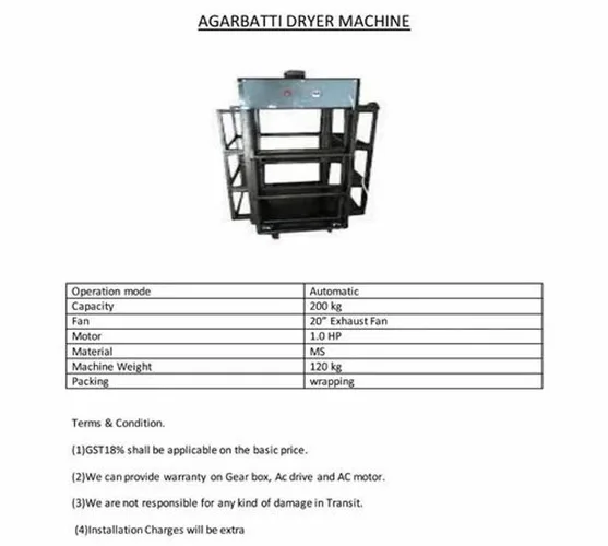 Stainless Steel Agarbatti Dryer 200kg