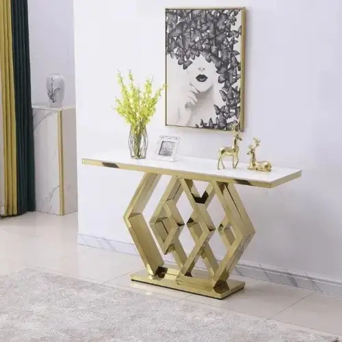 Stainless Steel Square Gold Console Table