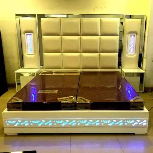 Teak Wood King Bed with Hydraulic Storage