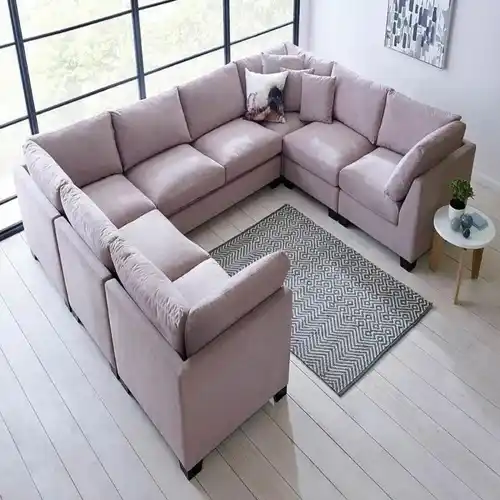 U Shaped PU Foam Wooden Sofa