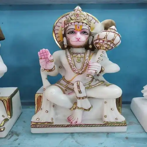 White Marble Hanuman Sculpture, Temple Decor