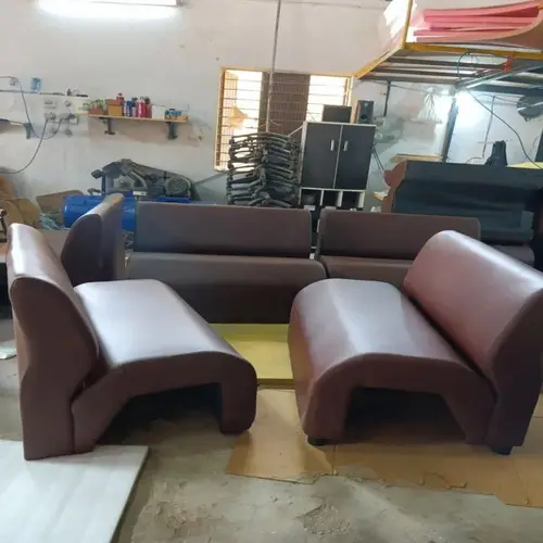 Wooden Office 2 Seater Brown Sofa