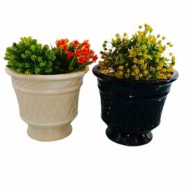 White Black Ceramic Bonsai Planter - H 10.5"