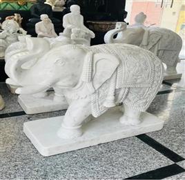 White Marble Elephant Sculpture, Exterior Decor