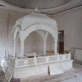 Antique Pattern White Marble Palki Sahib for Temple