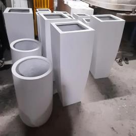 White Round Fiberglass Plant Holder, 14 inch