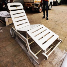 White Wood Outdoor Pool Lounger
