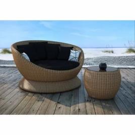 Wicker Daybed, Round Table, Fabric Seat