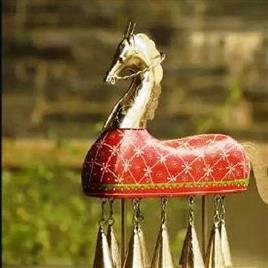 Metal Wood Bell Decorative Horse Showpiece