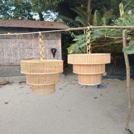 Polished Wood Hanging Cane Lamp