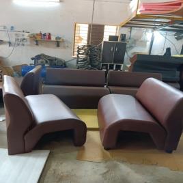 Wooden Office 2 Seater Brown Sofa