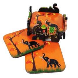 Wooden Hand Printed Square Coaster, India