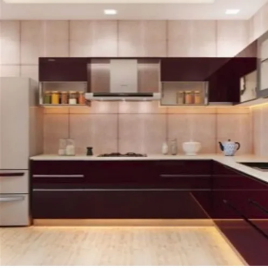 Wooden L Shape Modular Kitchen