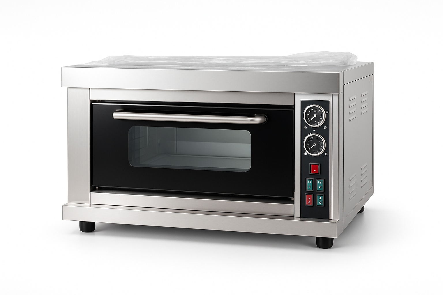 Stainless steel electric commercial bakery oven, 1 deck, 20L capacity, for hotels.